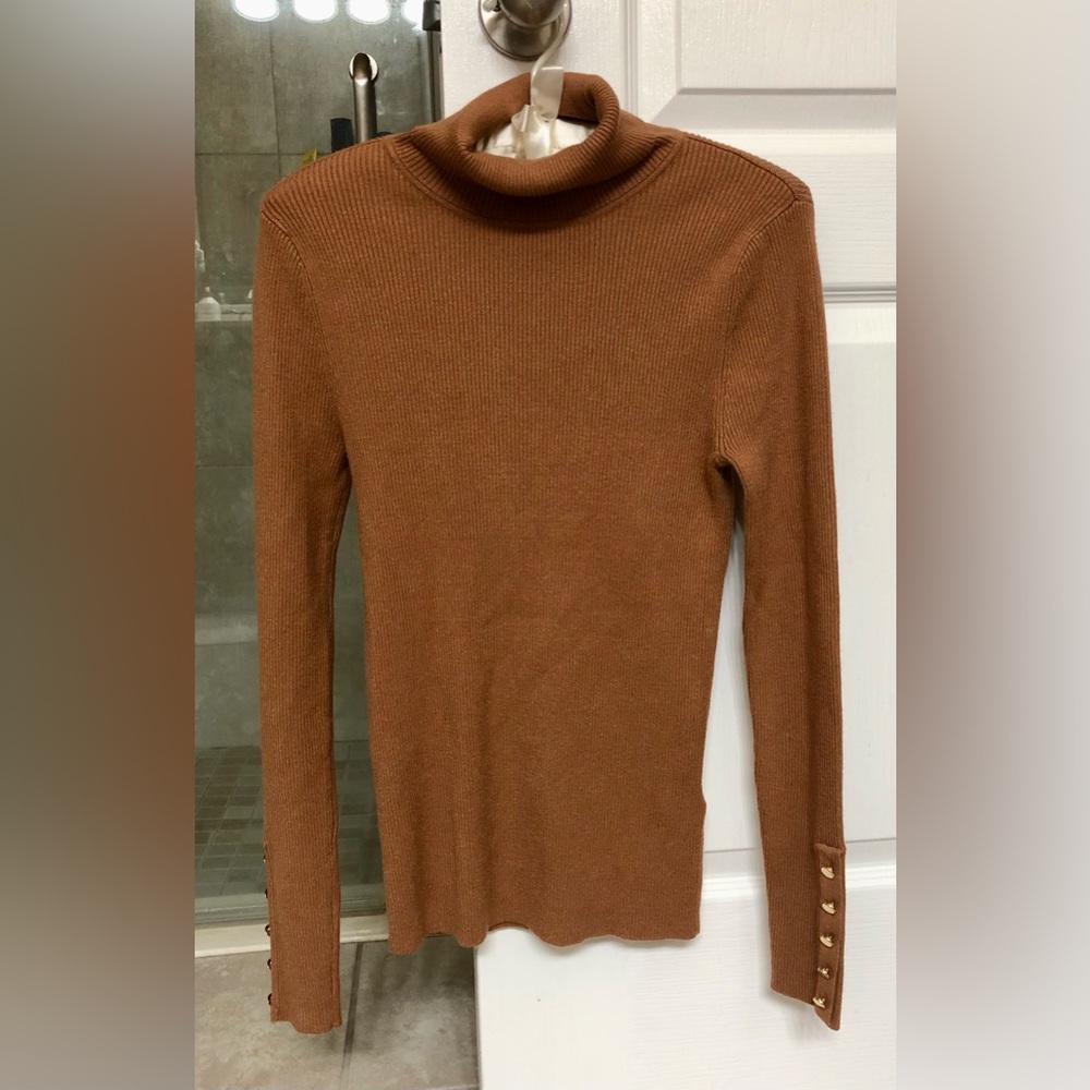 Brown Turtleneck Sweater with Button Details